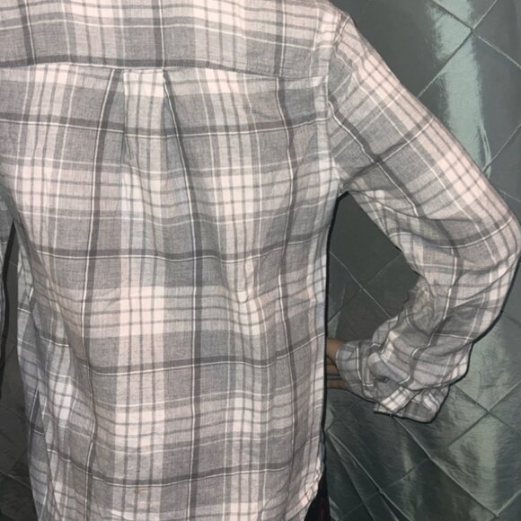 Old Navy Women Small Classic Plaid Grey White Button Up Long Sleeve Shirt (GS3) - Picture 5 of 7